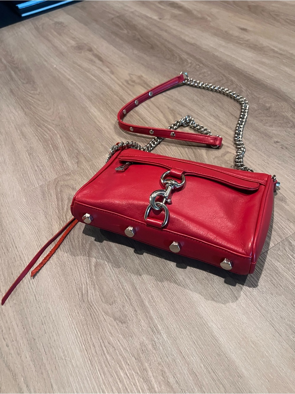 Rebecca Minkoff Red Leather Crossbody with Silver Chain - Picture 3 of 9